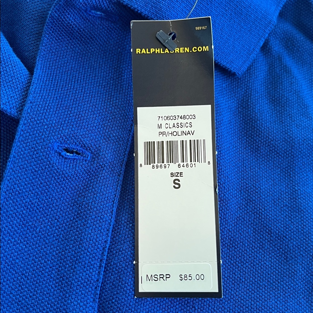 NWT Polo by Ralph Lauren Men's Cotton Mesh Polo Shirt. Royal/Navy Blue Stripes. - Picture 9 of 16